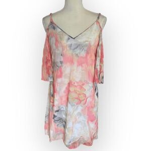 White House Black Market Cold Shoulder Water Color Floral Shift Dress